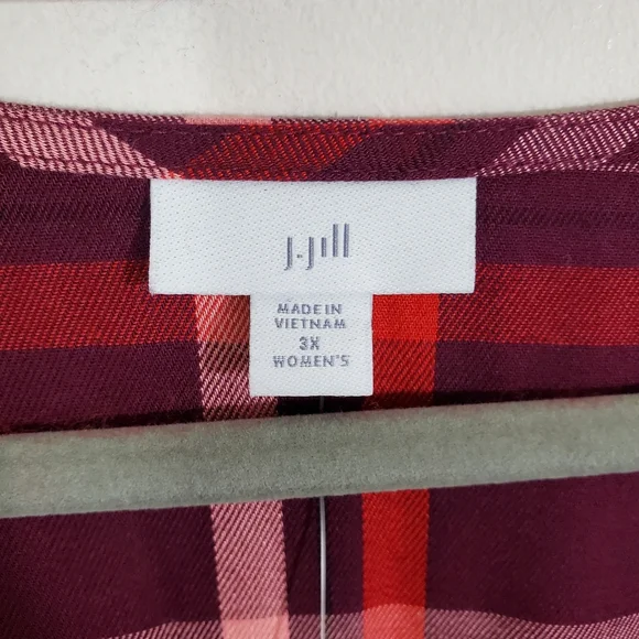 NWT J. Jill Dress Plaid Red Purple Short Sleeve Boho Midi Cabincore Preppy 3X - Picture 6 of 10
